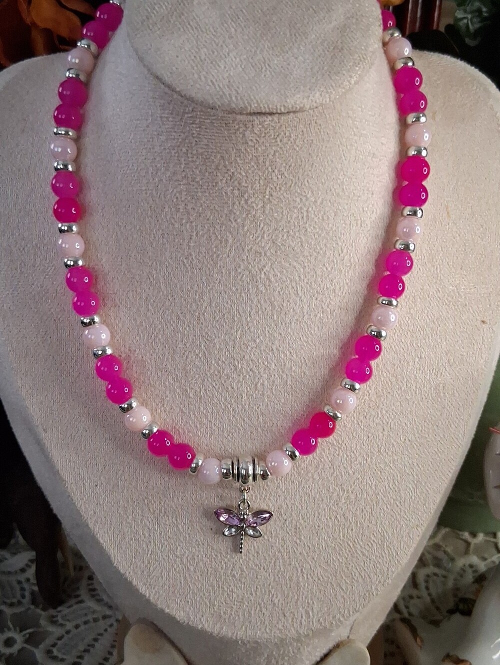Pink Dragonfly Beaded Necklace - Women's Jewelry